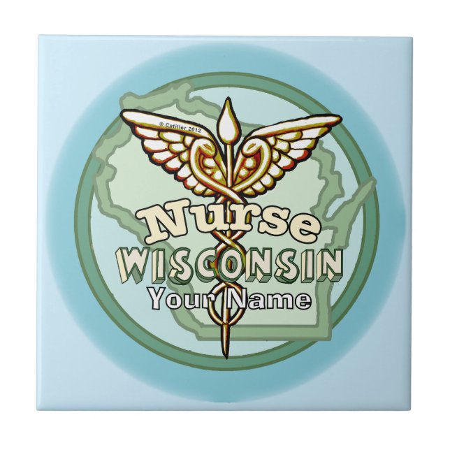 Wisconsin Nurse Caduceus Ceramic Tile (Front)