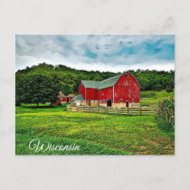 Wisconsin Red Barn Farm Scenic View Postcard