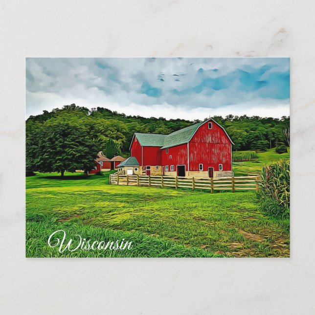 Wisconsin Red Barn Farm Scenic View Postcard (Front)