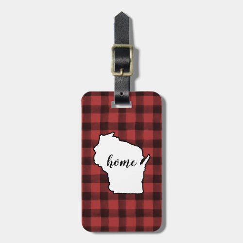 Wisconsin  Red  Black Buffalo Plaid Home State Luggage Tag