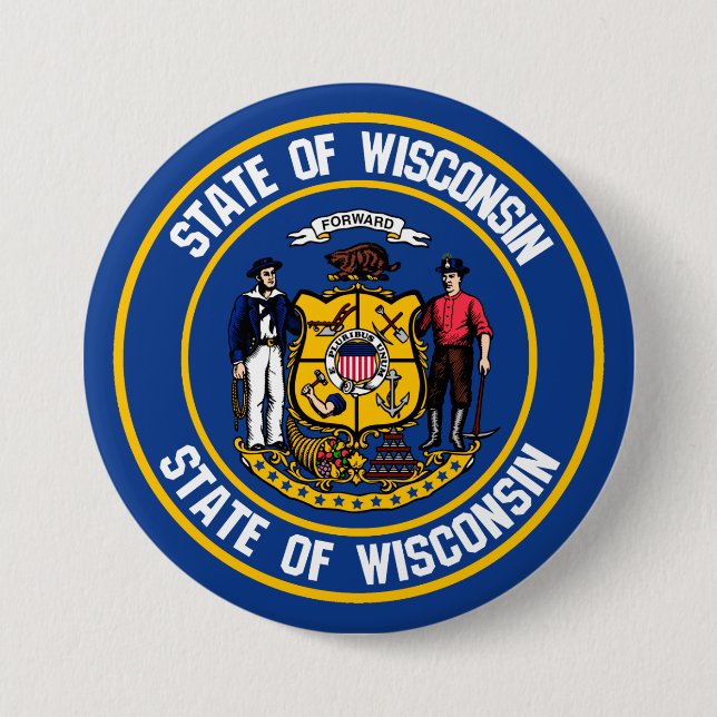 Wisconsin Round Emblem Button (Front)