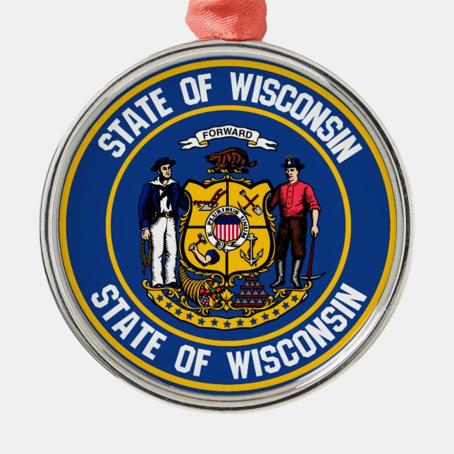 Wisconsin Round Emblem Metal Ornament (Front)
