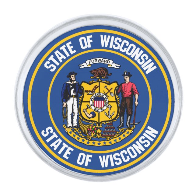 Wisconsin Round Emblem Silver Finish Lapel Pin (Front)