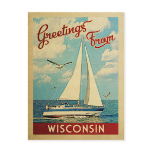 Wisconsin Sailboat Vintage Travel Postcard