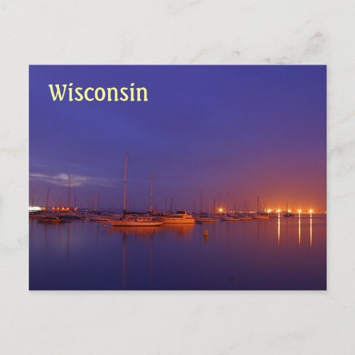 Wisconsin sailboats in marina at dusk postcard