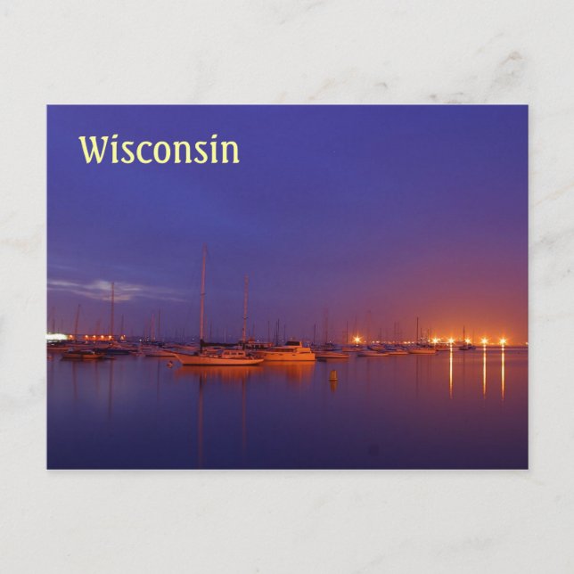Wisconsin sailboats in marina at dusk postcard (Front)
