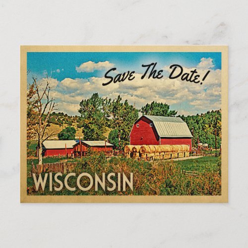 Wisconsin Save The Date Farm Barn Rustic Announcement Postcard