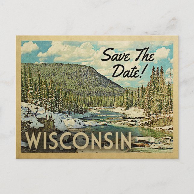 Wisconsin Save The Date Mountains River Snow Announcement Postcard (Front)