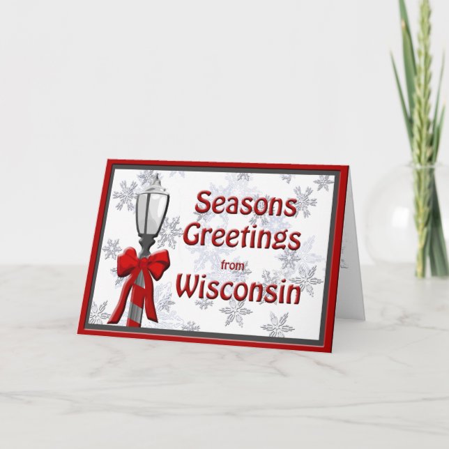 Wisconsin Seasons Greetings Lamp Snowflake Verse Holiday Card (Front)