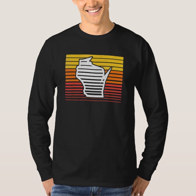 Wisconsin Shape Retrowave Throwback Gradient T-Shirt (Front)