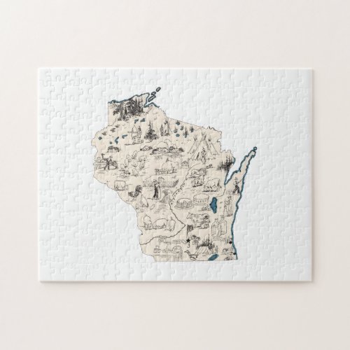 Wisconsin Shaped Badger State Vintage Picture Map Jigsaw Puzzle
