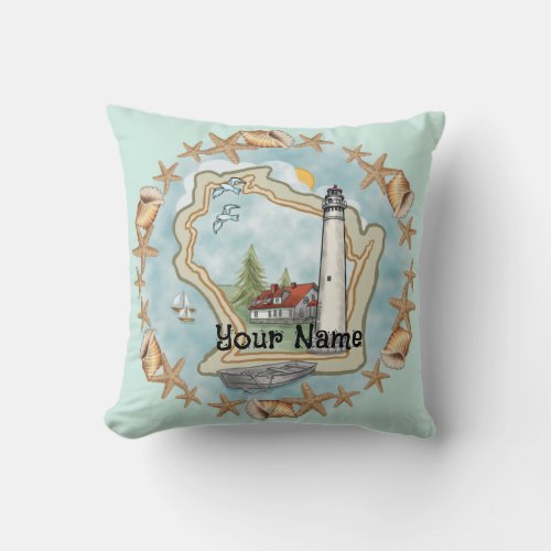 Wisconsin Shells Lighthouse custom name Pillow