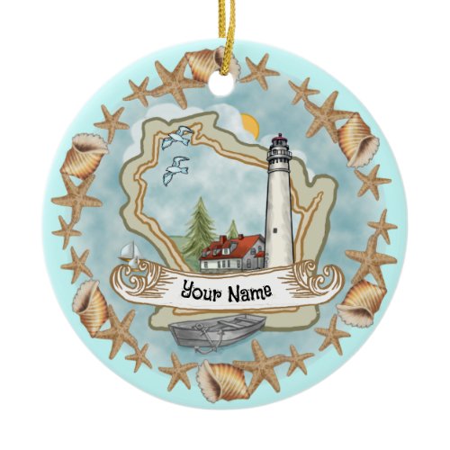 Wisconsin Shells Lighthouse Ornament
