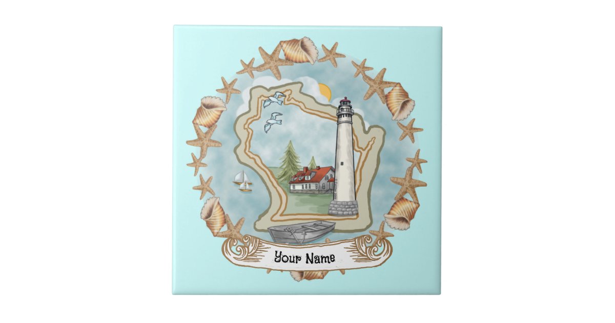 Wisconsin Shells Lighthouse Tile | Zazzle