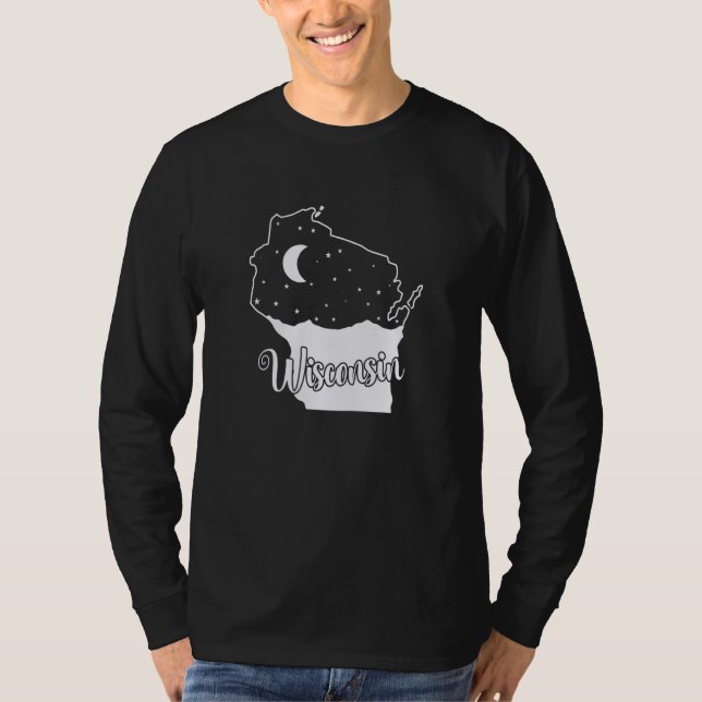 Wisconsin Skyline in Map Outline USA T-Shirt (Front)