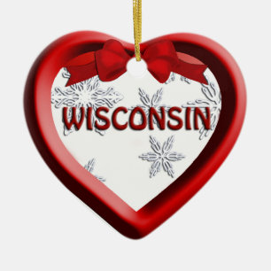 Wisconsin Snowflake Heart Christmas Ornament