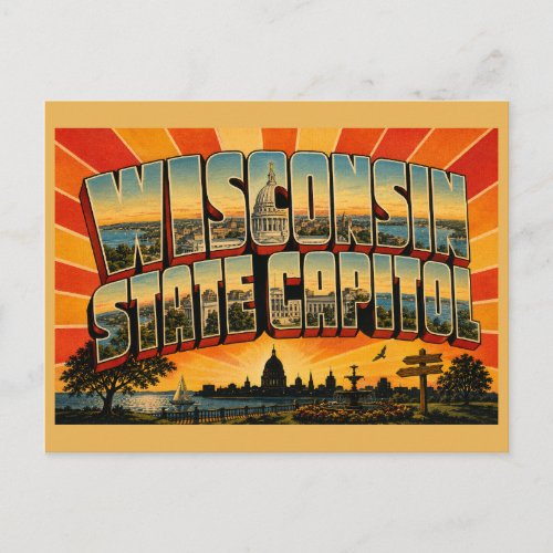 Wisconsin State Capitol Dome Lakes Madison Art Postcard