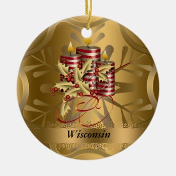 Wisconsin State Christmas Ornament by christmas_tshirts at Zazzle