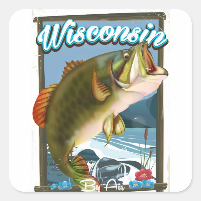 Wisconsin State fishing poster Square Sticker (Front)