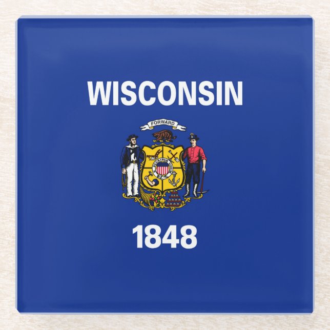 Wisconsin State Flag Design Decor Glass Coaster (Front)