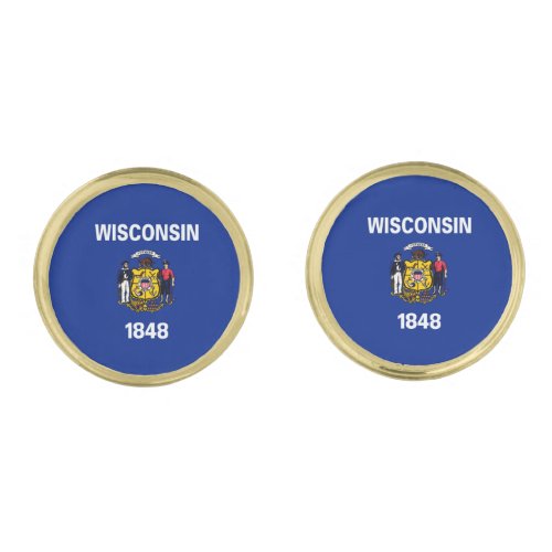 Wisconsin State Flag Design Gold Cufflinks