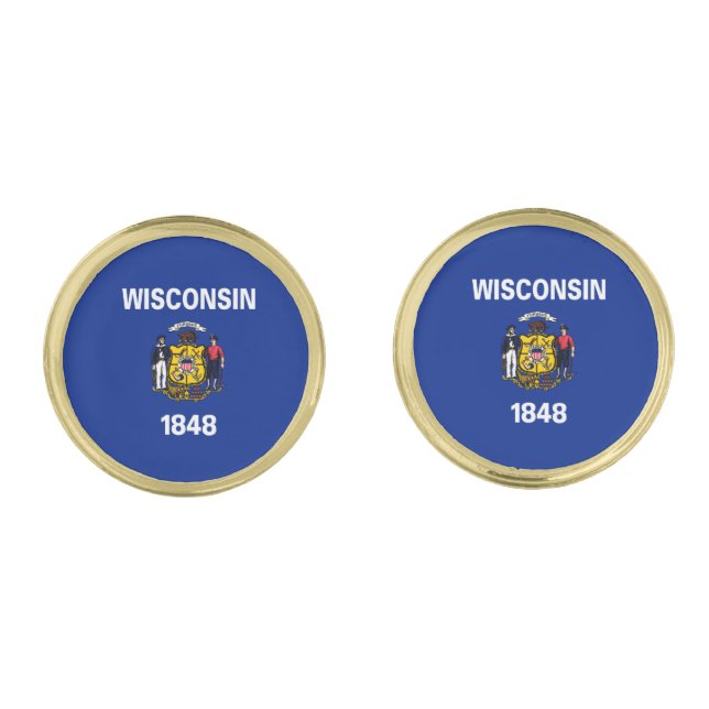 Wisconsin State Flag Design Gold Cufflinks (Front)