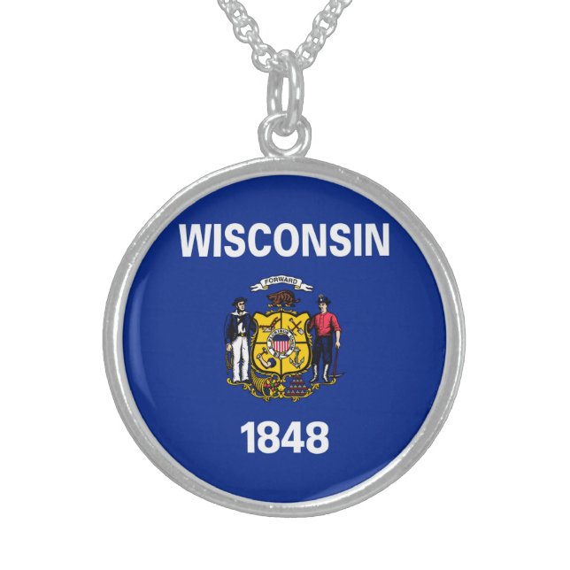Wisconsin State Flag Design Sterling Silver Necklace (Front)