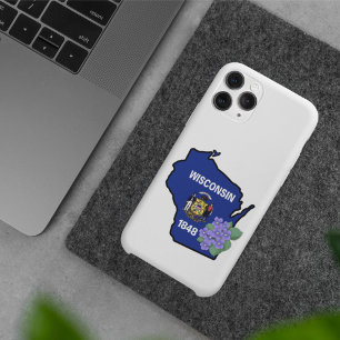 Wisconsin State Flag & Flower Common Blue Violet iPhone 15 Pro Max Case