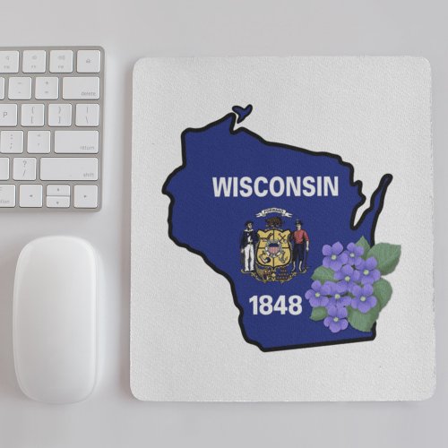 Wisconsin State Flag  Flower Common Blue Violet Mouse Pad