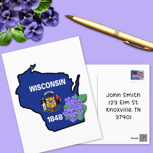 Wisconsin State Flag  Flower Common Blue Violet Postcard