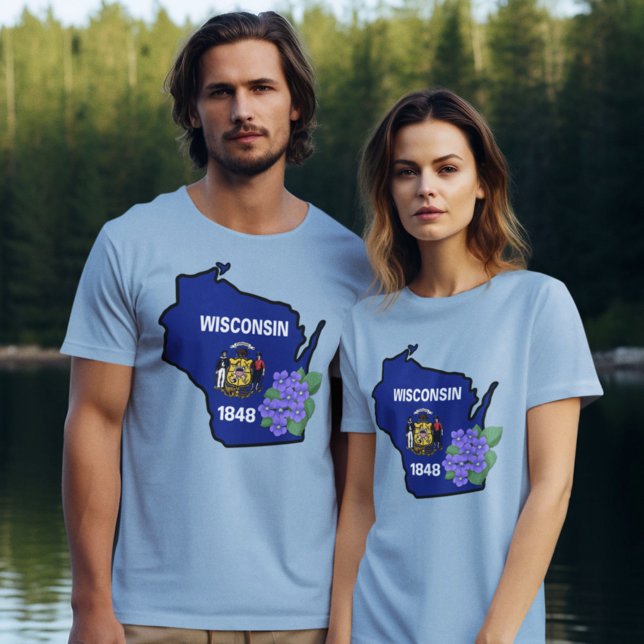 Wisconsin State Flag & Flower Common Blue Violet T-Shirt (Creator Uploaded)