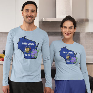 Wisconsin State Flag & Flower Common Blue Violet T-Shirt