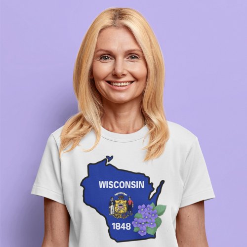 Wisconsin State Flag  Flower Common Blue Violet T_Shirt