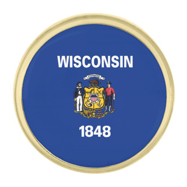 Wisconsin State Flag Gold Finish Lapel Pin (Front)