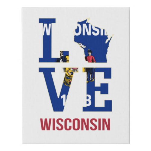 Wisconsin state flag love faux canvas print