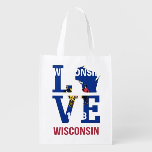 Wisconsin state flag love grocery bag