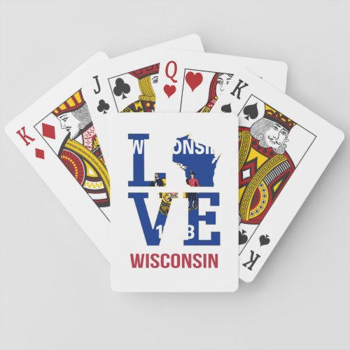 Wisconsin state flag love poker cards