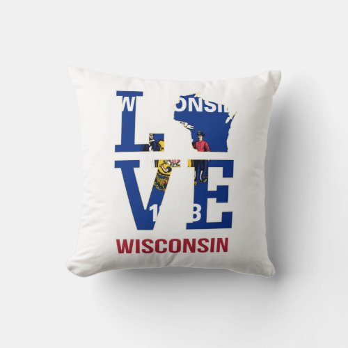 Wisconsin state flag love throw pillow