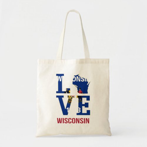 Wisconsin state flag love tote bag