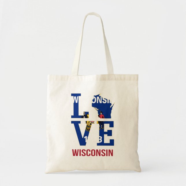 Wisconsin state flag love tote bag (Front)