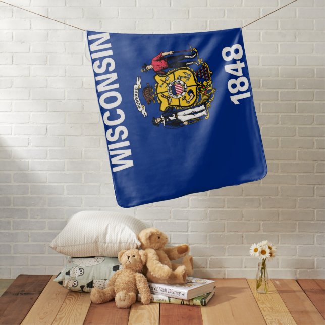 Wisconsin State Flag Print Patriotic Baby Blanket (In Situ)