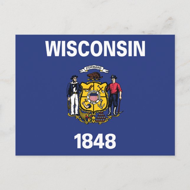 Wisconsin State Flag Sailor Miner Plow Anchor 1848 Postcard (Front)