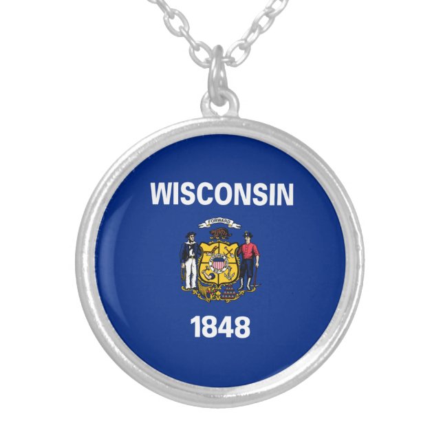 Wisconsin State Flag Silver Plated Necklace (Front)