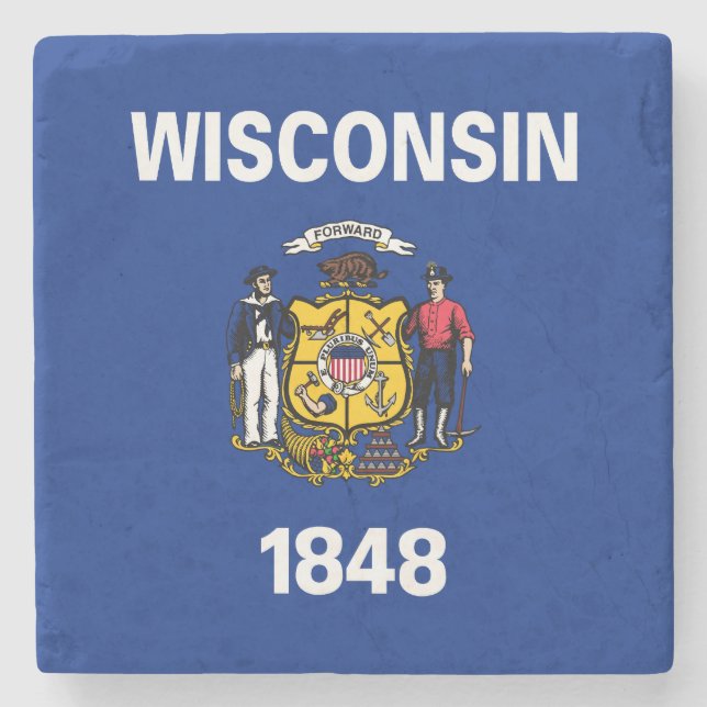 Wisconsin State Flag Stone Coaster (Front)