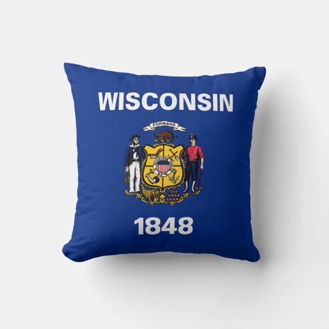 Wisconsin State Flag Throw Pillow (Front)