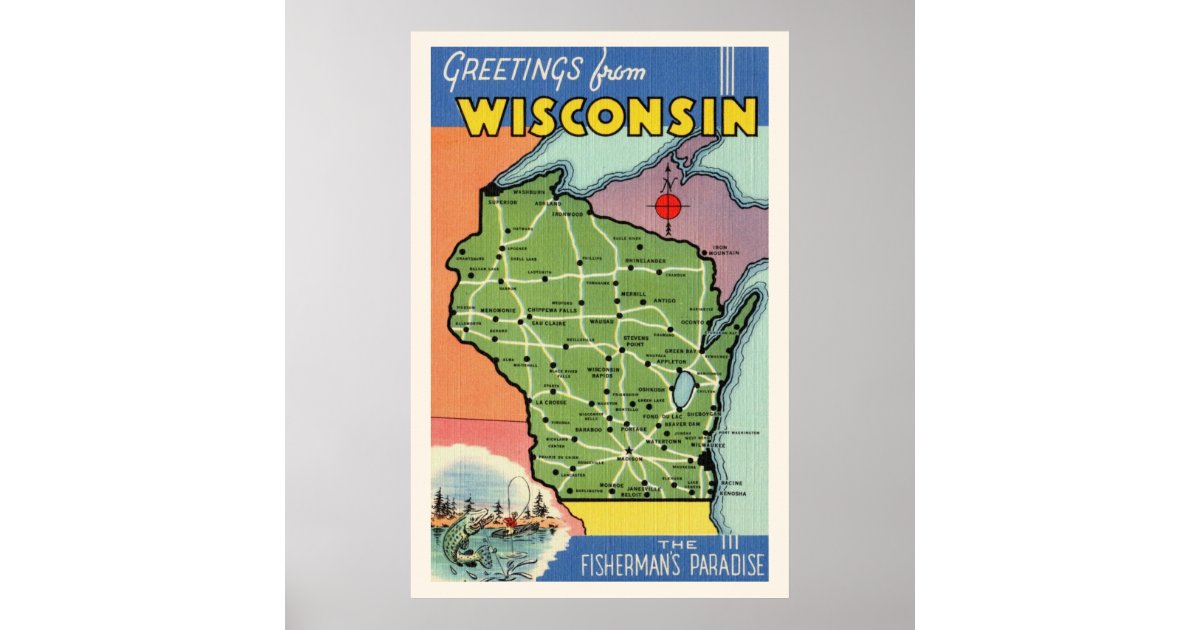 Wisconsin State Map 24x36 Poster | Zazzle