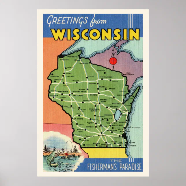 Wisconsin State Map 24x36 Poster 