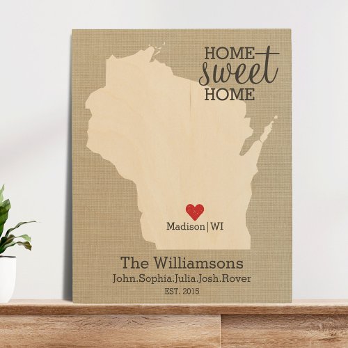 Wisconsin State Map Custom Family Name Established Wood Wall Decor