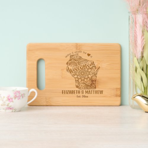 Wisconsin state map outline newly weds USA Cutting Board