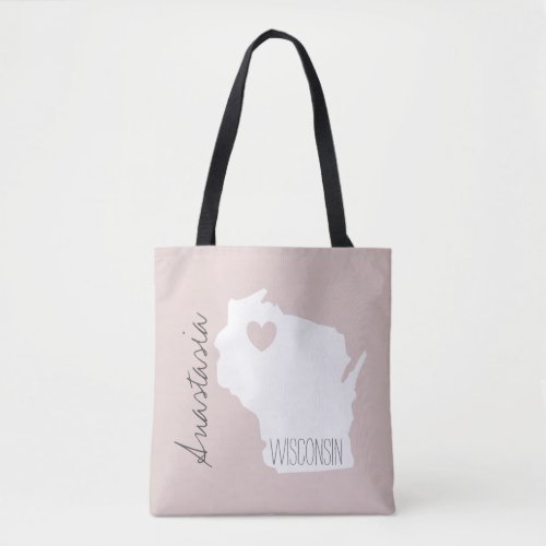 Wisconsin state  map  personalize name tote bag